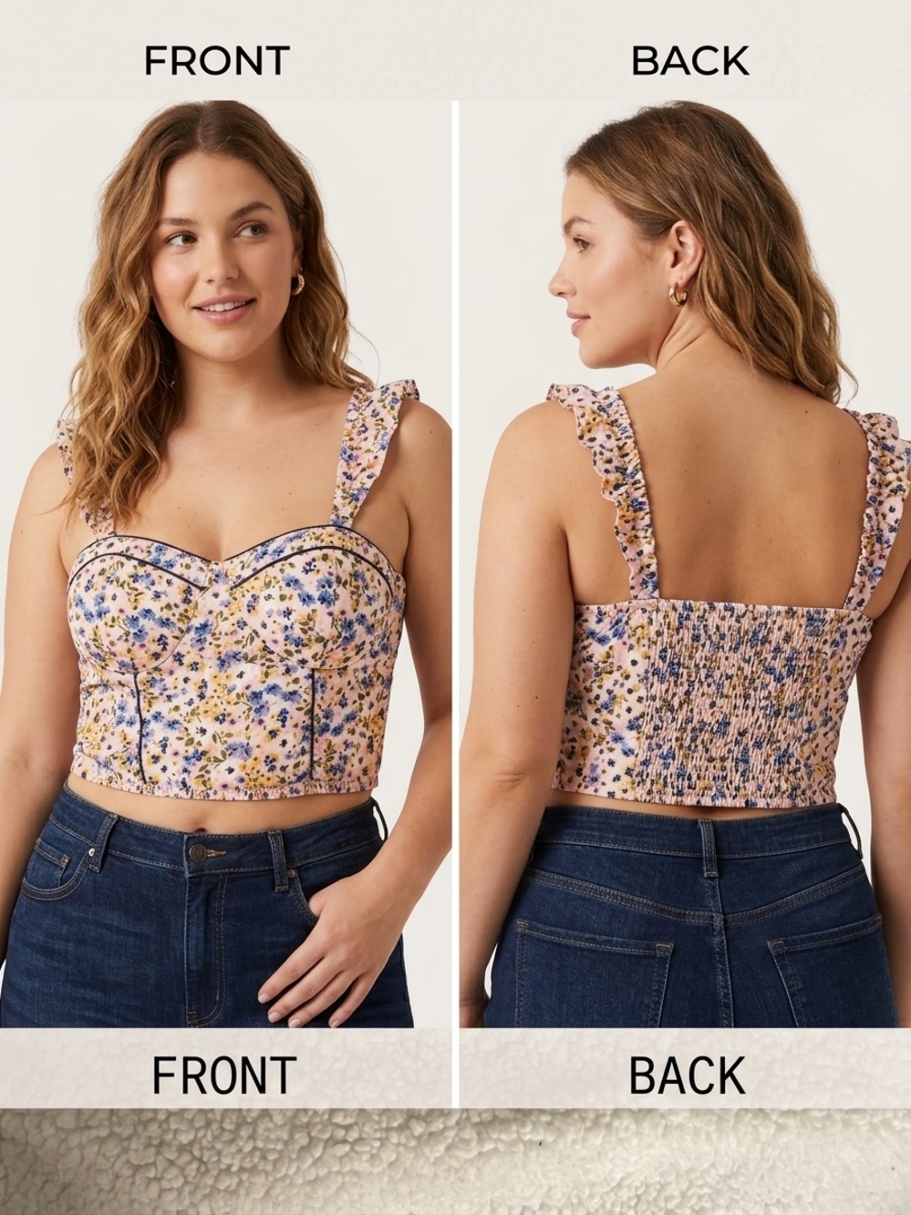 Smocked Back Floral Crop Top with Ruffle Straps - Pink/ Medium